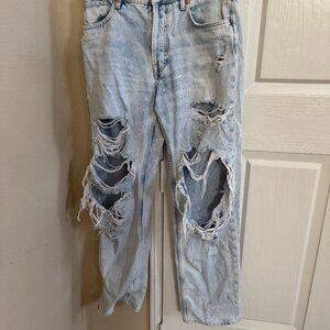& Denim High Waisted 90's Boyfriend Distressed Jeans